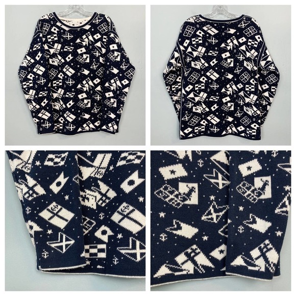 REVERSIBLE Navy Ivory Nautical Theme Knit Sweater Women's Measures Like a Medium - Picture 4 of 12